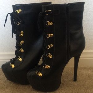 Black lace up platform heels